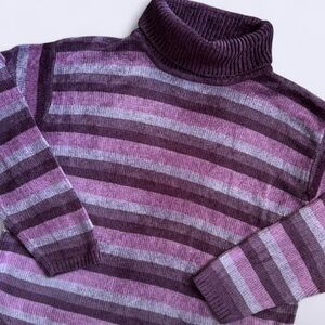 Vintage 90s Purple Lilac Striped Velvet Yarn Turtleneck Sweater from Jenny